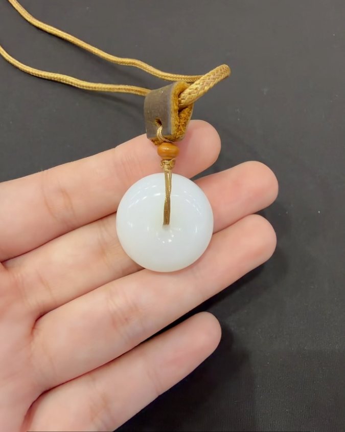 White Nephrite Ping An Kou Pendant