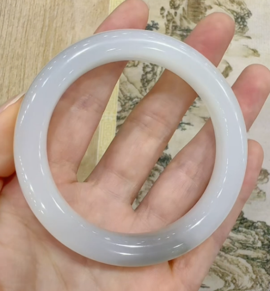 White Nephrite Bangle with Smoky Purple Floating Shades