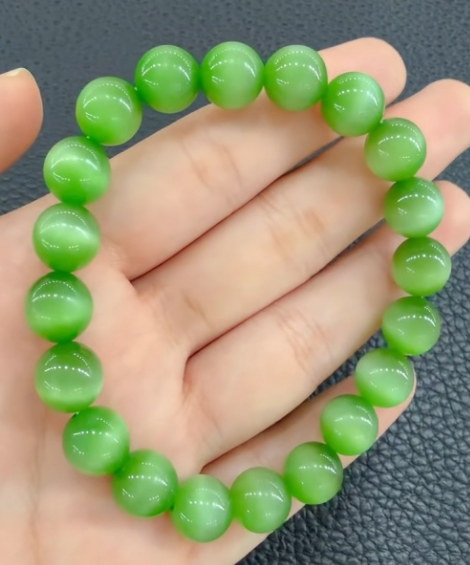 Natural Qingshui Green Nephrite Beaded Bracelet