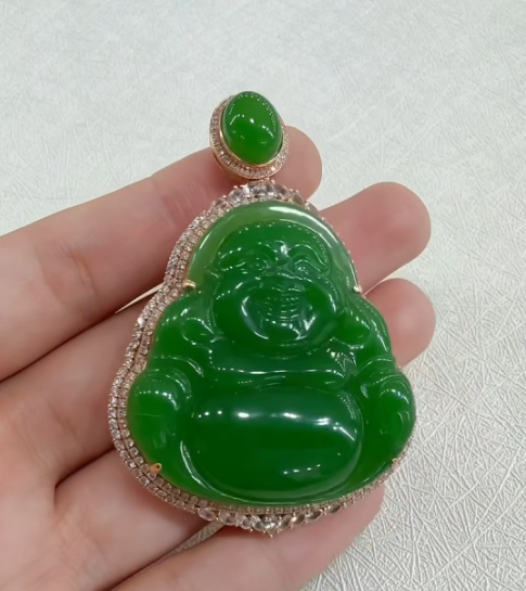 Green Nephrite Maitreya Buddha Pendant