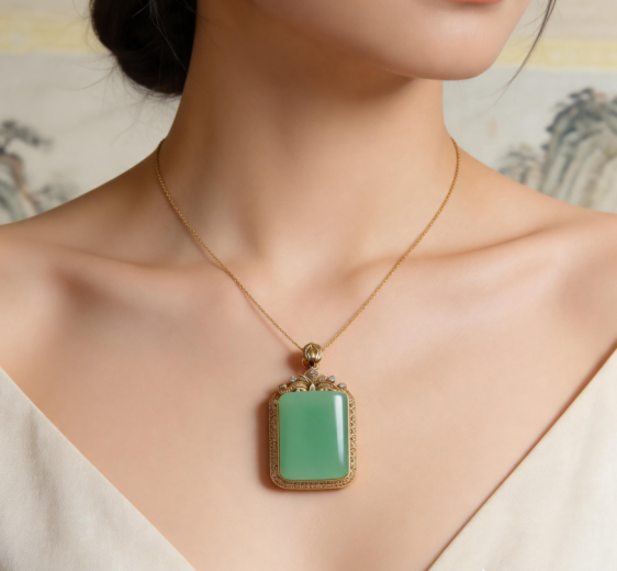 Hetian Green Jade Plain Pendant